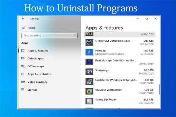 Uninstall Programs in Windows 10