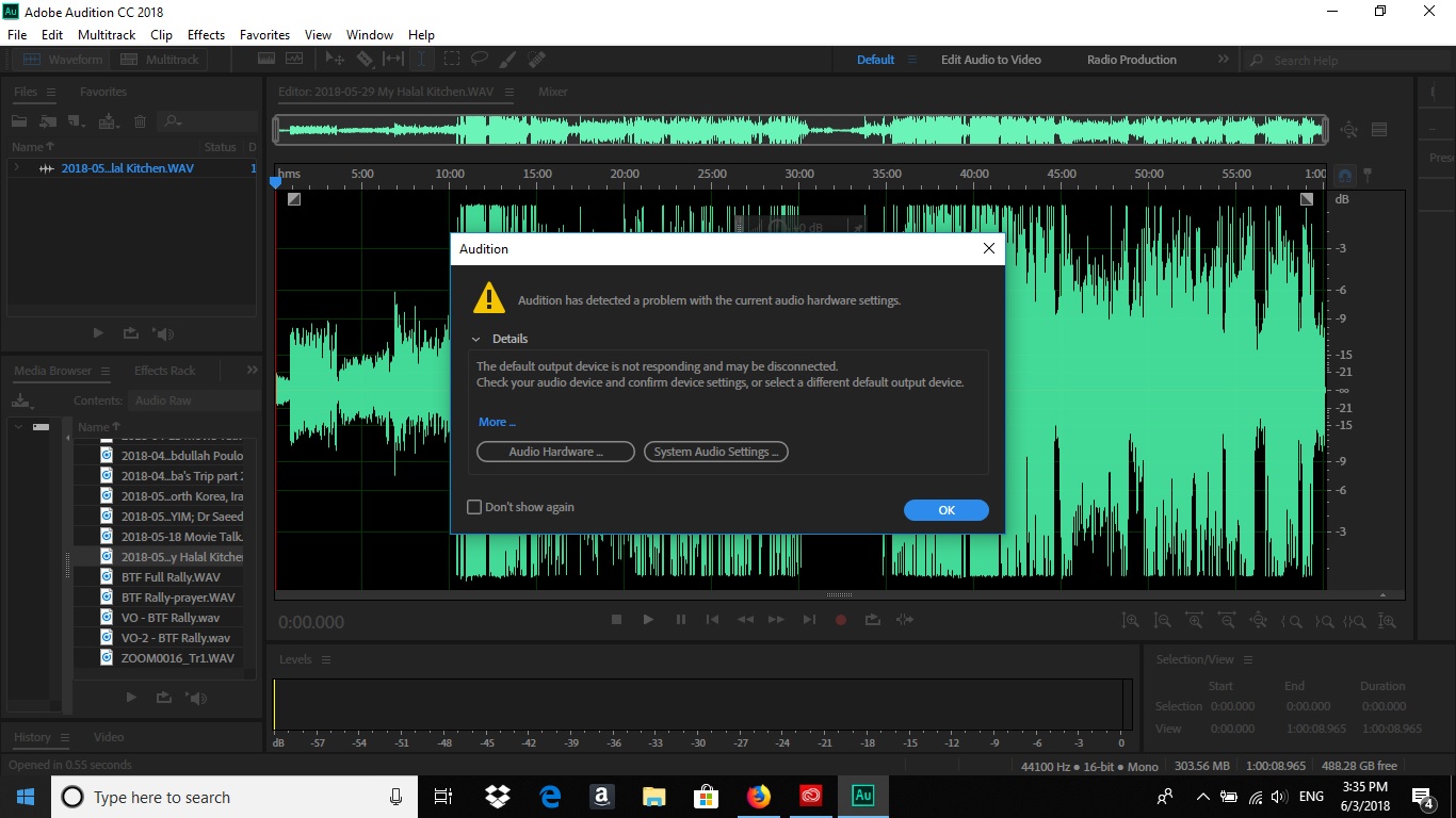 Audio playback issues in Adobe Audition
