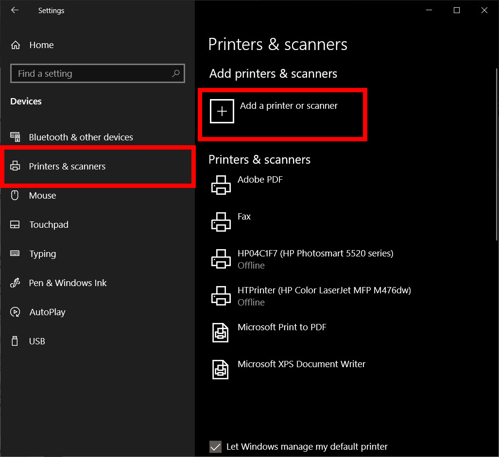 add a printer in windows 10