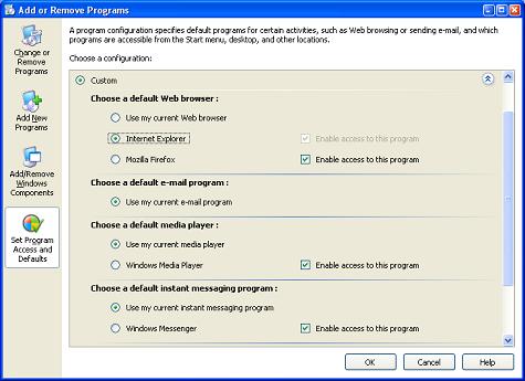 How to change the default web browser in Windows XP
