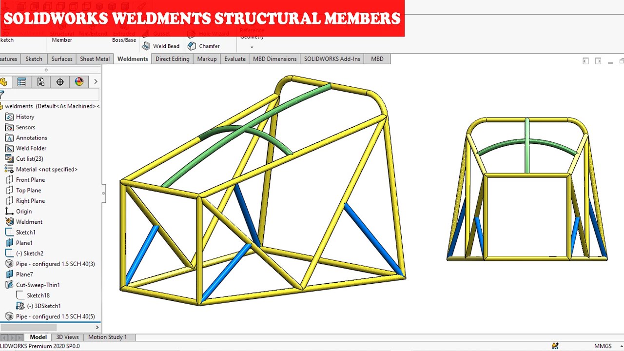 How to create structural members in a weldment in SolidWorks