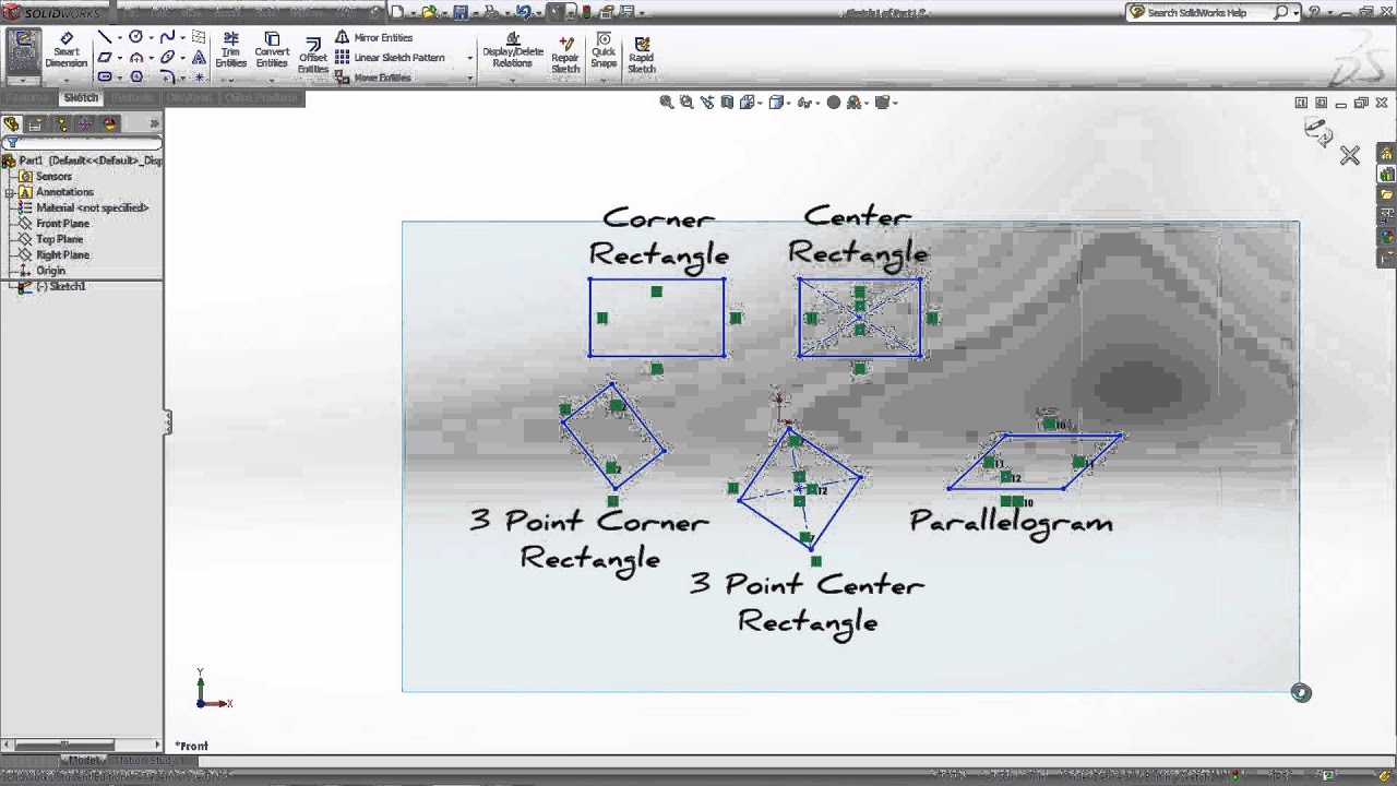 How to sketch a rectangle in SolidWorks